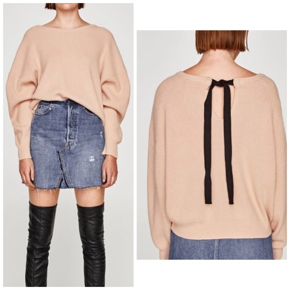 Zara Sweaters - Zara dolman sleeve sweater with black ribbon, S